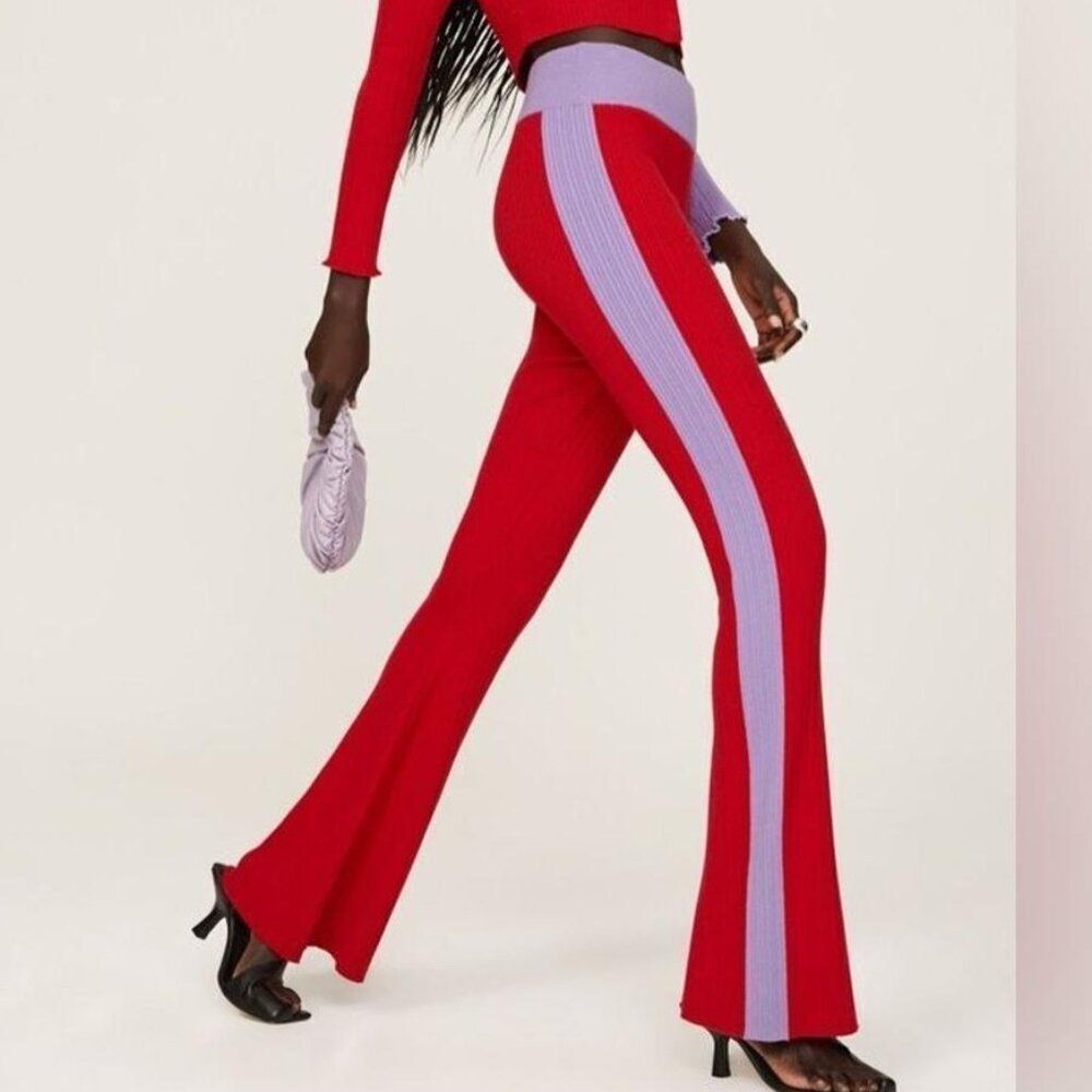 Victor Glemaud Colorblocked Wool Flared Knit Sweater Wide Leg Pants $450 s